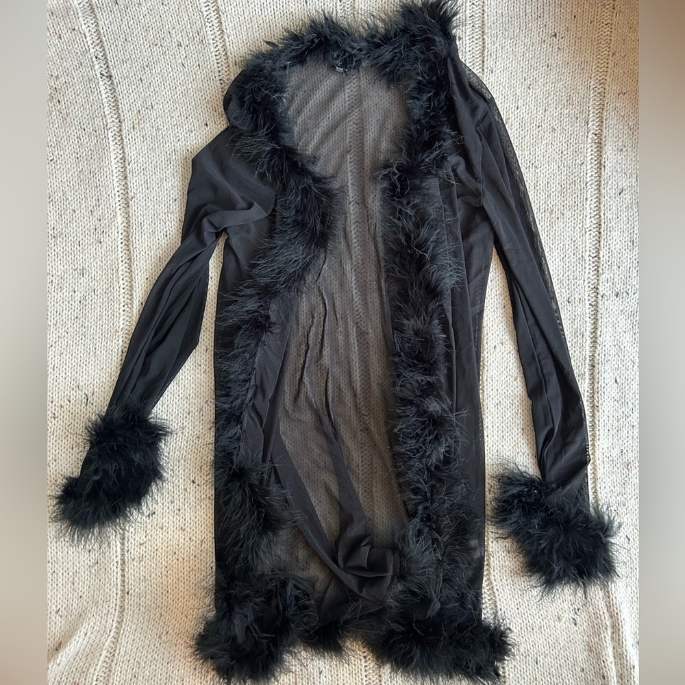 Black Sheer Windsor Fur Trim Robe